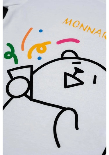 Kız Çocuk Beyaz Monna Rosa Eğlenceli Ayıcık Detaylı Yazlık Tişört Beyaz