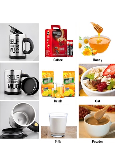 Moveevo Otomatik Karıştırmalı Paslanmaz Çelik Termos - 400ml, Kaymaz Tabanlı, Sızdırmaz Kapaklı Siyah