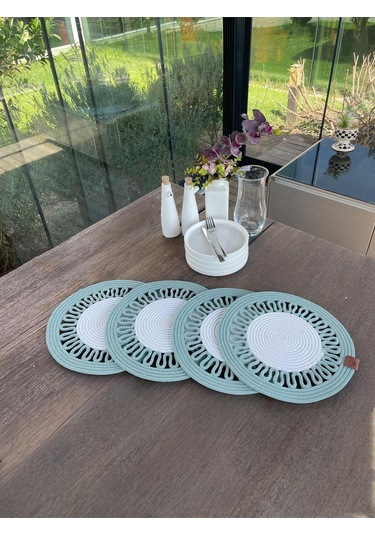 4 Kişilik Yuvarlak Amerikan Servis Özel Tasarım Su Yeşili 33 X 33 Cm Su Yeşili