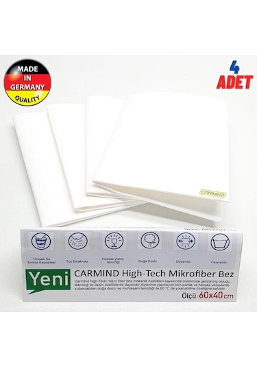 Carmind Mikrofiber Oto Cam Ve Temizlik Bezi 60X40Cm 4 Adet