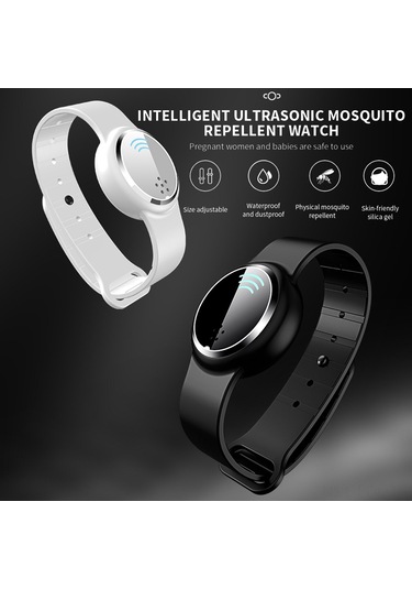 Padalink Q9 Ultrasonik Sivrisinek Kovucu Bileklik - Dışarıda Taşınabilir Saat Tipi - 3 Seviye Ayar - Usb Şarjlı - Beyaz