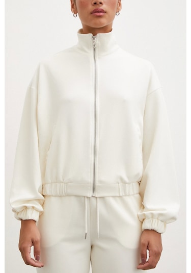 Never More Fermuarlı Sweatshirt Ekru