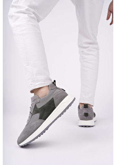 Muggo Svenson Kalın Taban Bağcıklı Hakiki Deri Erkek Günlük Sneaker Spor Ayakkabı Gri