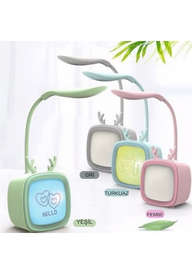 Tv Tasarımlı Kademeli Şarjlı Masa Lambası Led Gece Lamba Turkuaz