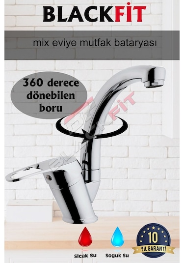 Mix Eviye Bataryası Çift Su Girişli Aç Kapa Mutfak Bataryası Krom