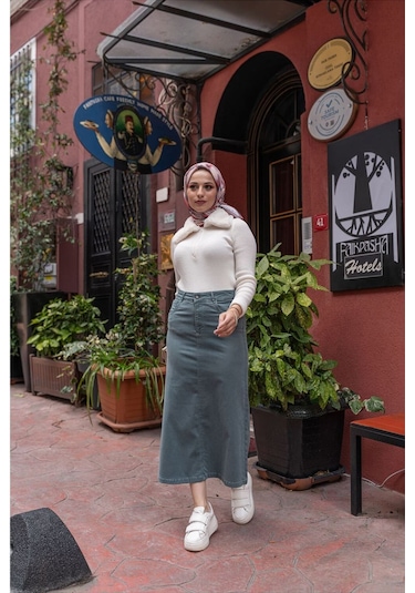 Ara Boy Likralı Gabardin Etek Mavi