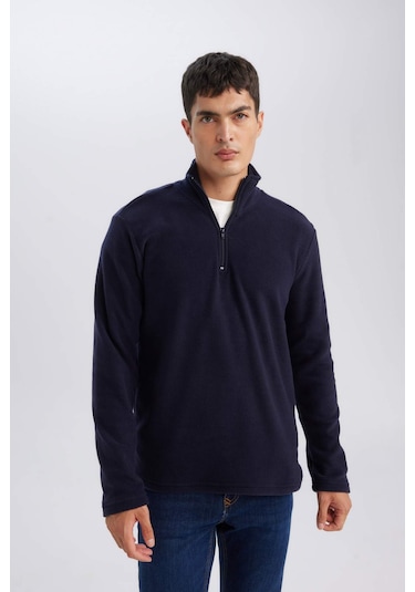 DeFacto Lacivert Tüylenme Yapmayan Soğuk Geçirmez Regular Fit Dik Yaka Fermuarlı Polar Sweatshirt Y3996AZNSNV28