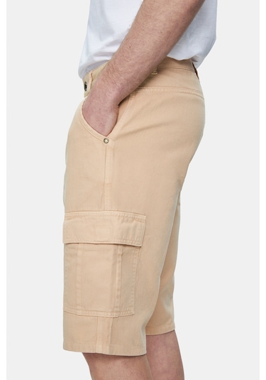 Ucla Blewın Camel Kargo Cepli Gabardin Nakışlı Standard Fit Erkek Şort Camel