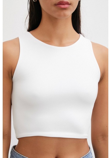 Never More Basic Crop Top Beyaz Beyaz