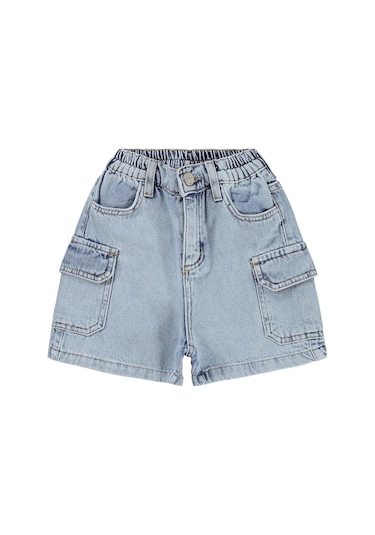 Civil Girls Büzgülü Kargo Cepli 10-13 Yaş Şort - Mavi