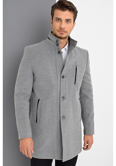Plt8386 Dewberry Erkek Palto-Gri-Gri