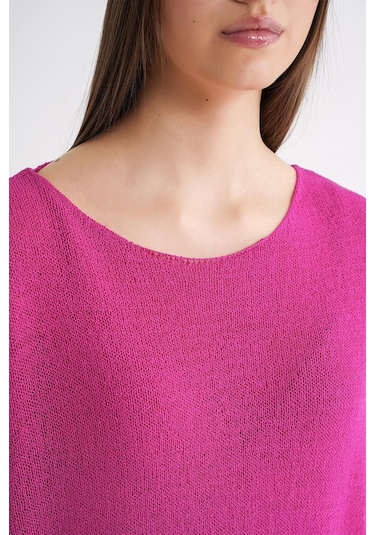 6933 Kadın Kayık Yaka İnce Mevsimlik Triko Kazak Fuşya Fuşya
