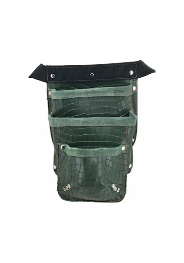 Hakiki Deri Kroko Cepli Tekniker Çivi Önlüğü Bel Çantası Yeşil