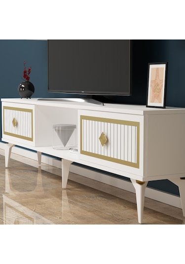 150 CM NİL TV SEHPASI (ALT MODÜL) BEYAZ-ALTIN