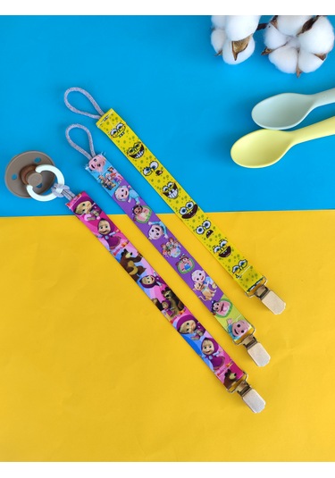 3baby 3'lü Bebek Emzik Askısı Seti - Emzik Tutucu - Emzik Zinciri Çok Renkli