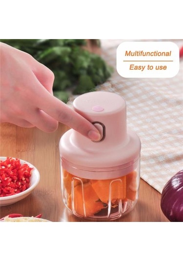 Kablosuz Kıyıcı Ev Elektrik Çok Fonksiyonlu Kıyılmış Tamamlayıcı Gıda Karıştırma Sarımsak Artifact Pişirme Makinesi Presler Pembe, 250ml Açık Gri