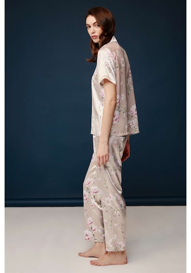 Bonnie&Clyde - Kadın Baskılı Saten Pijama Takımı -5244 Pudra