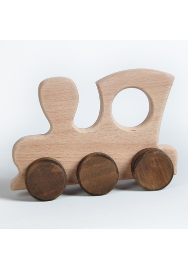 Ahşap El Yapımı Doğal Montessori Tren Tekerlekli Oyuncak