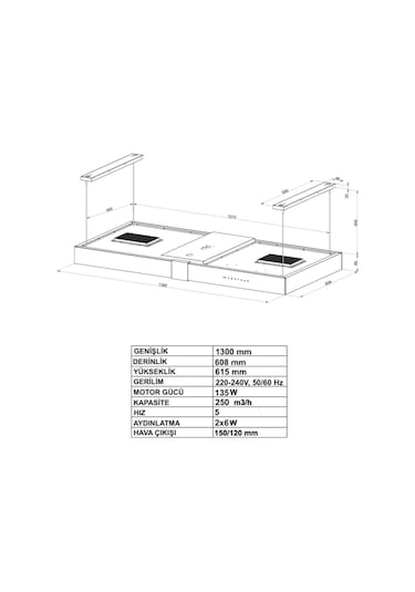 Narte NT-HI400130B Ankastre Ada Davlumbaz