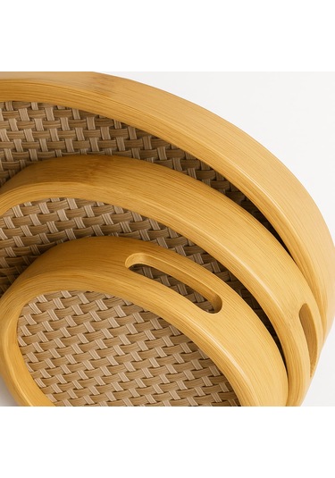 Dekorasyaa Yuvarlak Bambu Tepsi 3'lü Set - 25x30x35 Bambu