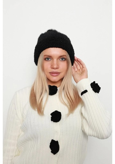 Ponpon Detay Kadın Bere 1136 Siyah Siyah