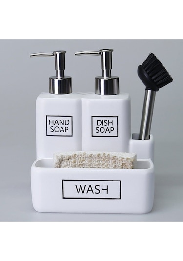 By Selim Liberty Fırçalı Süngerlikli İkili Sıvı Sabunluk - Beyaz Beyaz