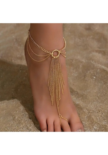 Bohemian Tarzı Çok Katmanlı Zincir Püsküllü Halhal