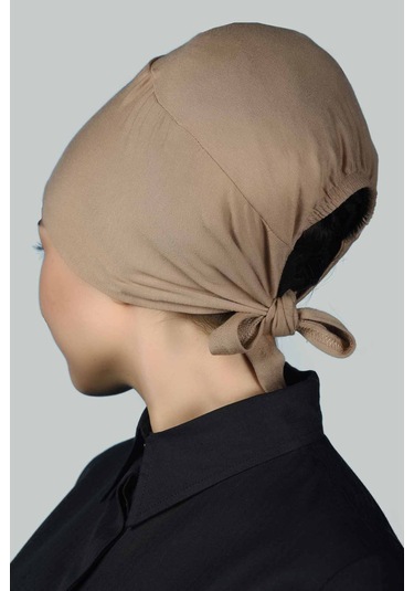 Altobeh Kadın Pratik Dikişsiz Bağcıklı Kaymayan Tesettür Penye Bone - Koyu Bej