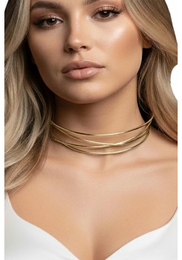 Caş Dekorasyon Altın Renk Metal Choker Kolye Altın