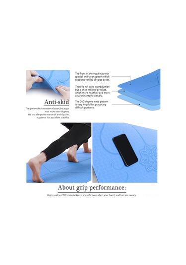 Ranyeek Tomshoo Mavi Tpe Yoga Matı 183x61x0.6cm - Vücut Hizalama Çizgileri, İki Yönlü Kaymazsız, Taşınabilir Set Çantası Ve Kayış İle Mavi