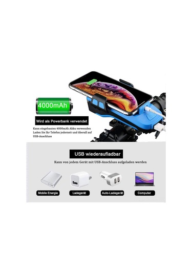 Springsun Usb Şarjlı Bisiklet Farı Ve Telefon Tutucu - 4000mah Pil, 3 Led, 5 Ses Modu Siyah