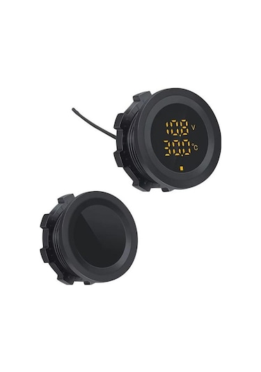 Dijital Akü Voltaj Seviye Ve Isı Ölçer 28mm Çap 12-24v Dc Yuvarlak Panel Tip