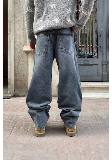 Flaw Çizgili Baggy Jean İndigo İndigo