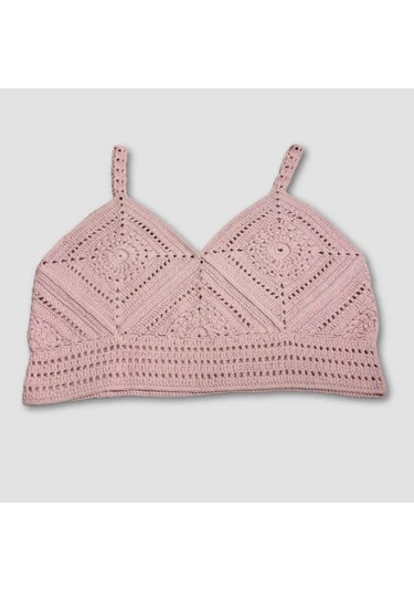 Uretti - Yıldız 7202 - El Örgüsü Crop Büstiyer Bikini Üstü Motif - Lila