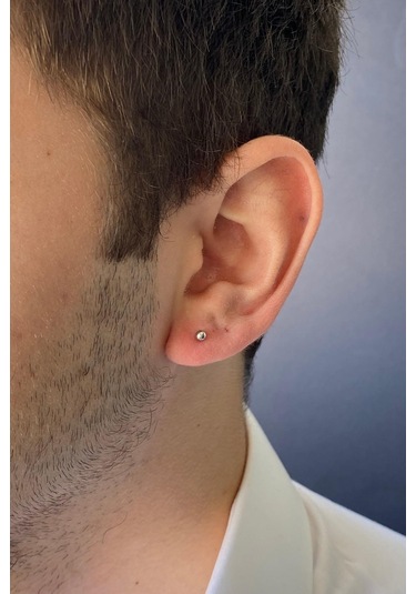 Zümrüt Sarraf 3 Mm Beyaz Küçük Top 14 Ayar Altın Erkek Küpe