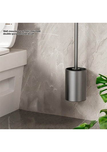 Banyo Tuvalet Fırçası Tutucu Temizlik Aletleri Duvara Monte Matkap Gerektirmez Gri