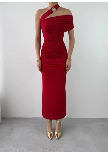 Reta Çapraz Omuz Elbise Altın