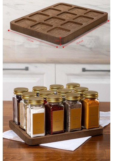 Mienda Home Ahşap Standlı Cam Baharatlık Seti Gold Kapak-etiket 12'li Baharatlık Takımı-mh01gld12 Gold - Şeffaf
