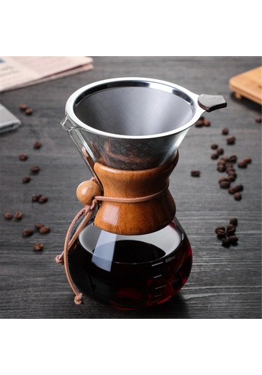 Lemestar 600ml Cam Filtre Kahve Dökücü, Paslanmaz Çelik Filtre İle Kağıt Gereksiz, Ahşap Kollü Isıya Dayanıklı Ev Ve Ofis Kahve Makinesi Diğer