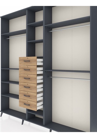 Arges Dolap 10 Raflı 6 Çekmeceli 3 Askılı 220x30x243 Antrasit-antrasit/çam Antrasıt/atlas Çam Arges Dolap 10 Raflı 6 Çekmeceli 3 Askılı 220x30x243 Antrasit-antrasit/çam Antrasıt/atlas Çam