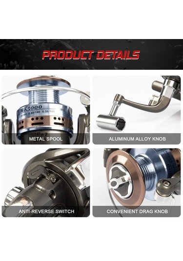 Lemestar Mk Metal Gövde Ve Alüminyum Kollü 13 Tekerlekli Dürtüsüz Spinning Olta Makinesi Mk4000