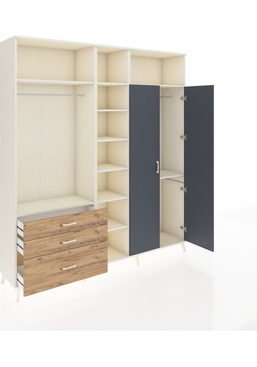 Hyperion Dolap 10 Raflı 3 Çekmeceli 2 Askılı 220x44x243 Aytaşı-antrasit/çam Antrasıt/atlas Çam