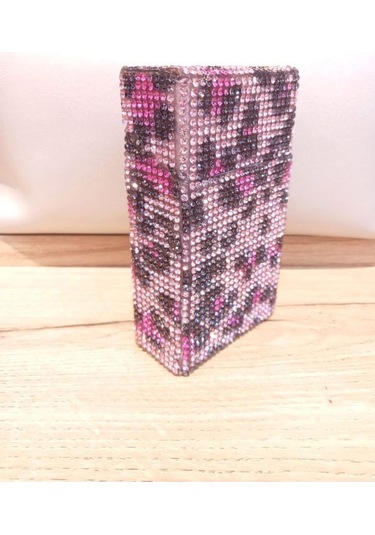 Nesgıft Pembe Leopar Swarovski Taşlı Slim (İnce) Uzun Sigara Kutusu