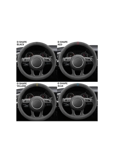 Novahub Kırmızı İnek Derisi Direksiyon Kapakları, 37-38cm, Süet Kılıf, Nefes Alabilir, D Shape, Araba Aksesuarları Kırmızı