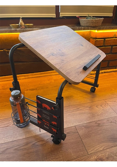 Yükseklik Ve Genişlik Ayarlı Eğimli Tekerlekli Laptop Sehpası Atlantik Çam
