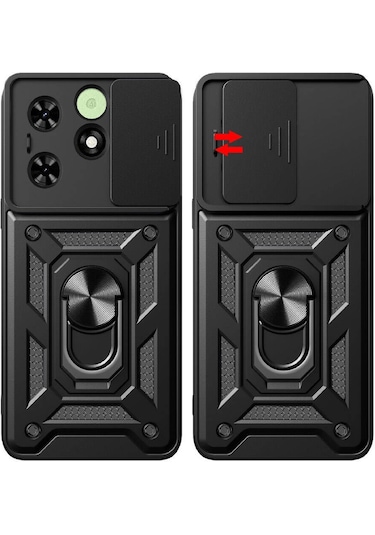 Tecno Spark Go 2024 Kılıf Kamera Koruma Sürgülü Antishock Magnetic Yüzüklü Standlı Kapak