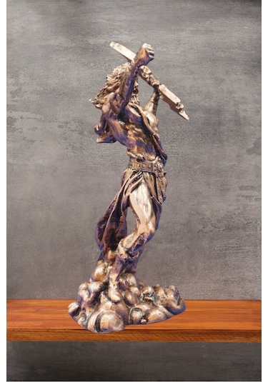 Zeus Heykel Biblo Mitolojik Tasarım - Ev Ofis Dekoratif Hediyelik Aksesuar 25 Cm Bakır