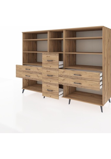 Kronos Dolap 8 Raflı 7 Çekmeceli 220x59x163 Çam-çam Çam-çam