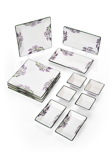 Piatti Naturali 12 Parça 4 Kişilik Lavanta Kahvaltı Takımı Handmade Sunum Set Lila