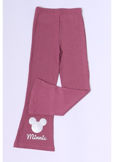 Kız Çocuk Tayt İspanyol Paça Karakter Nakışlı F15 Mürdüm